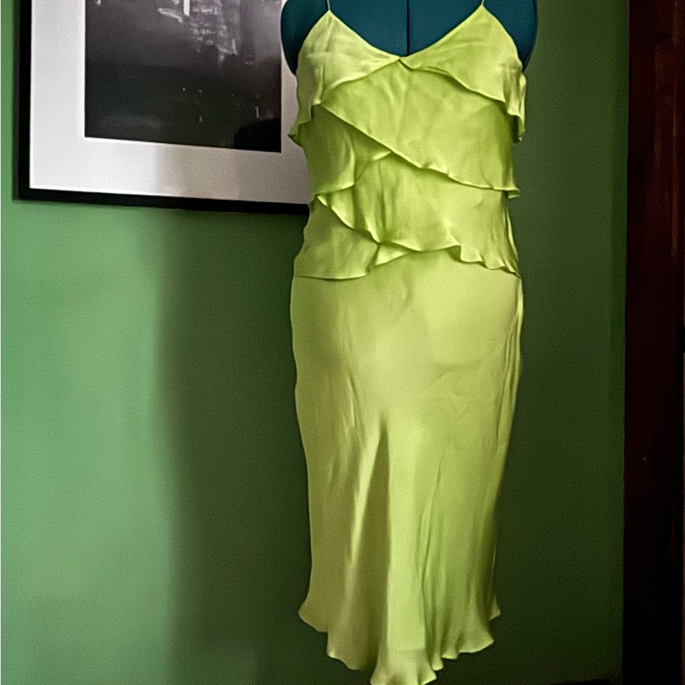 Lauren Ralph Lauren Neon Green Silk Slip Dress